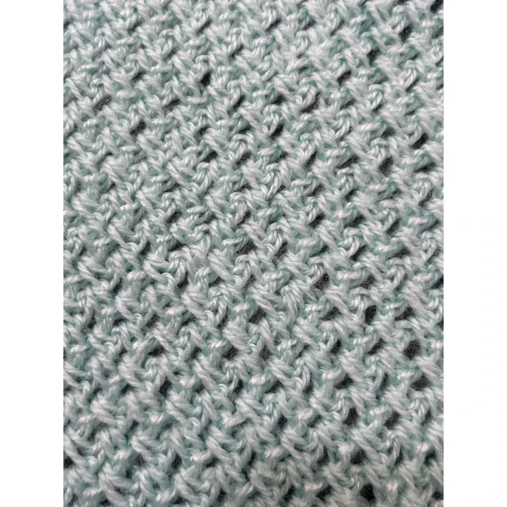 Handmade Square Knit Baby Blanket Mint Green Soft Knit Crochet 34